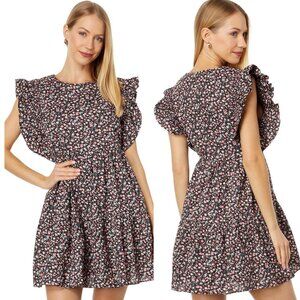 NWT ENGLISH FACTORY Floral babydoll Mini Dress Burgundy Size S